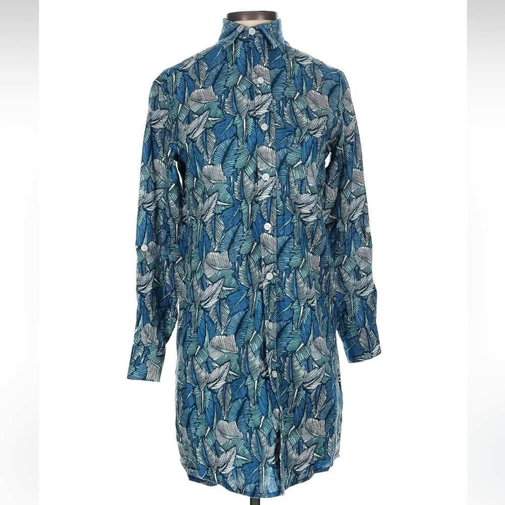 Emily Phillips Nashville 100% Cotton Shirtdress Blue Floral Flowers xs